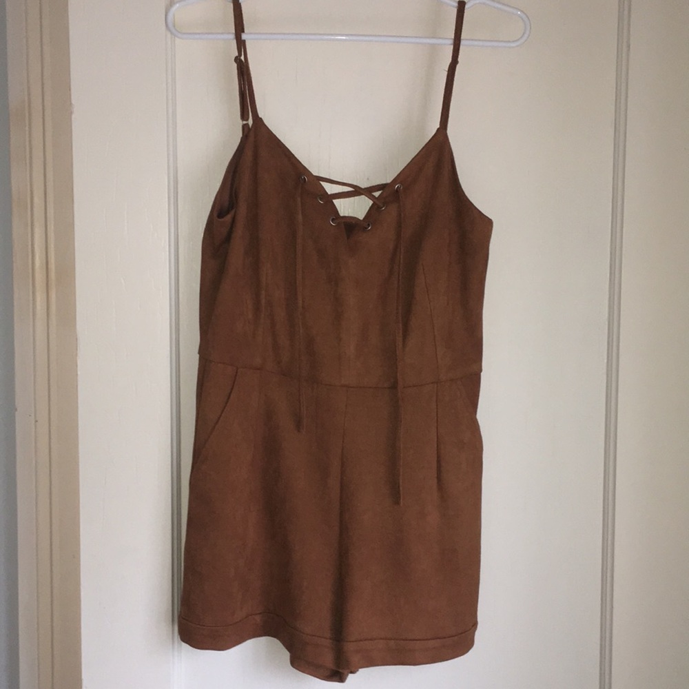 Ethereal cross tie mocha suede romper